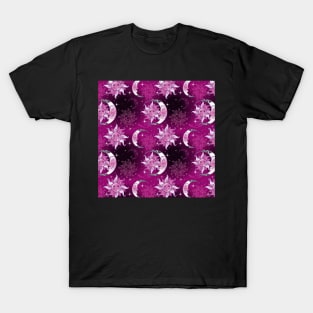 Puple Space celestial moon stars sun T-Shirt